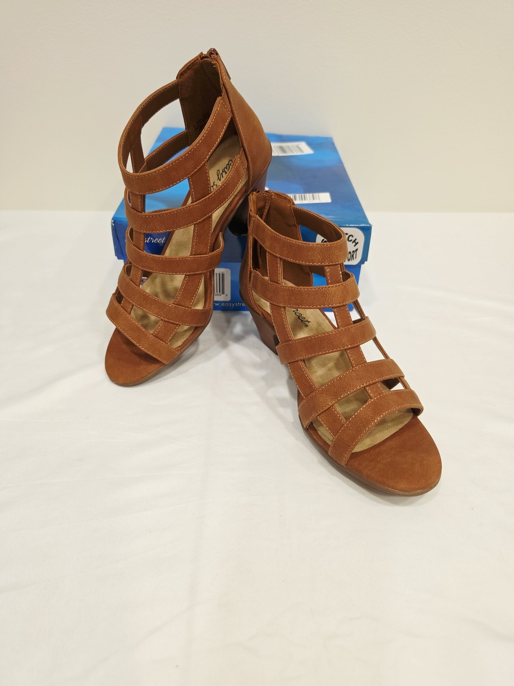 easy street Tan Marg Strappy Wedge Sandals In 8 Wide Size